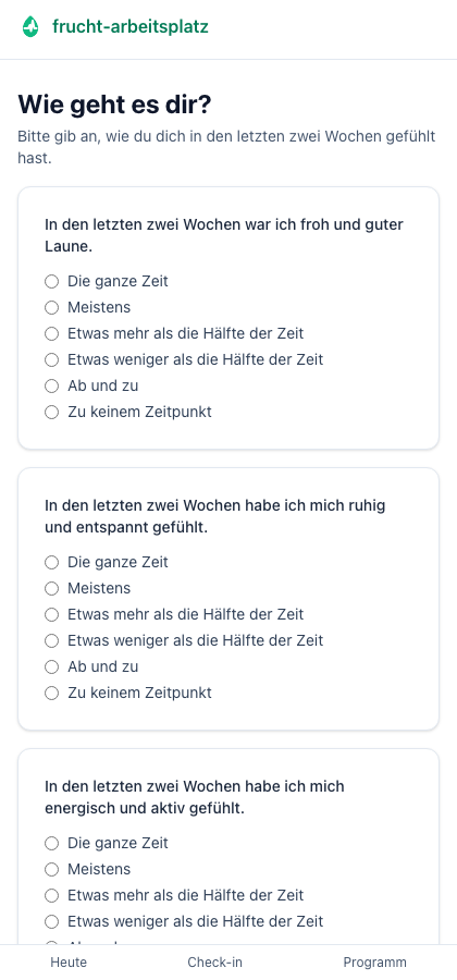 WHO-5-Schritt der Standortbestimmung
